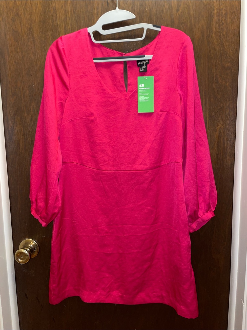 H & M Conscious Collection size 6 bright pink long-sleeved dress-NWT